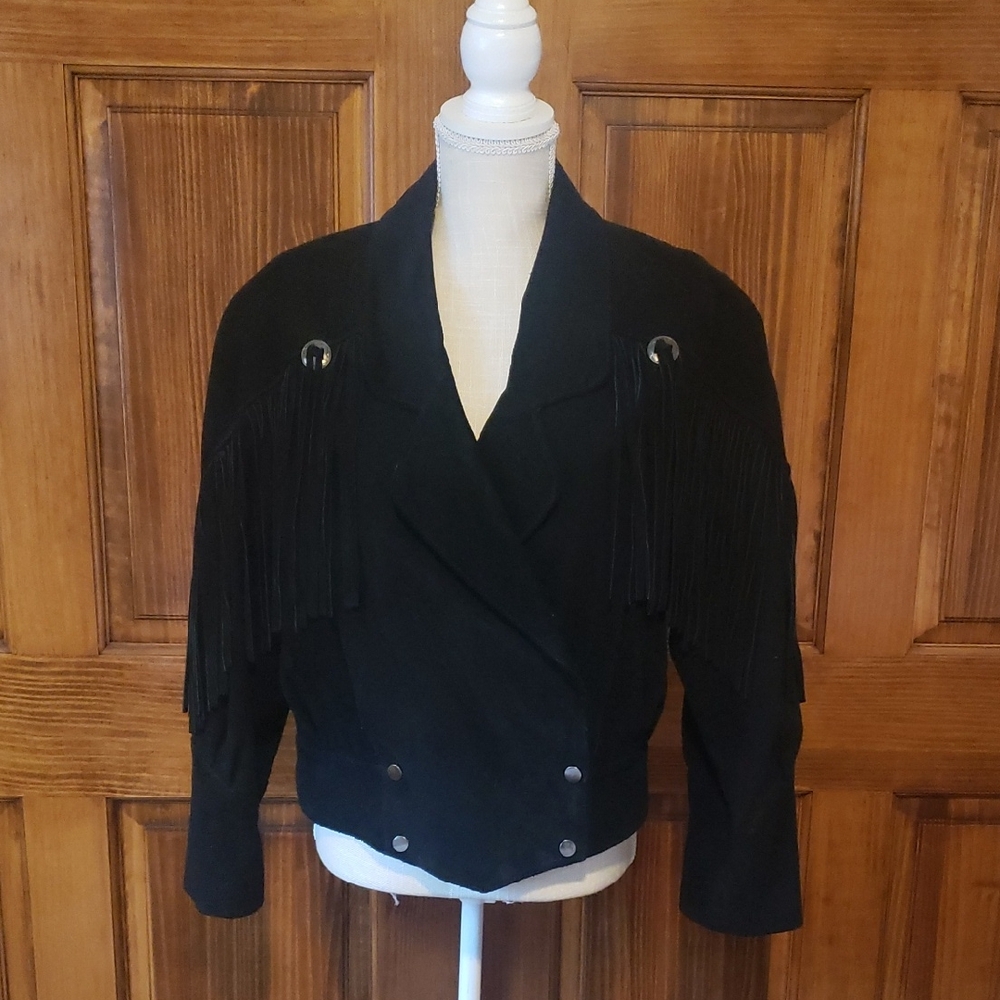 Vintage G4000 Black Fringe Suede Women's Jacket